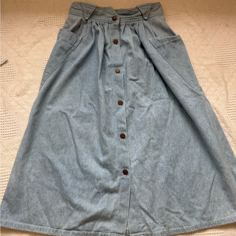 Vintage 80s Zena denim skirt button down western boho cottage - Picture 11 of 11